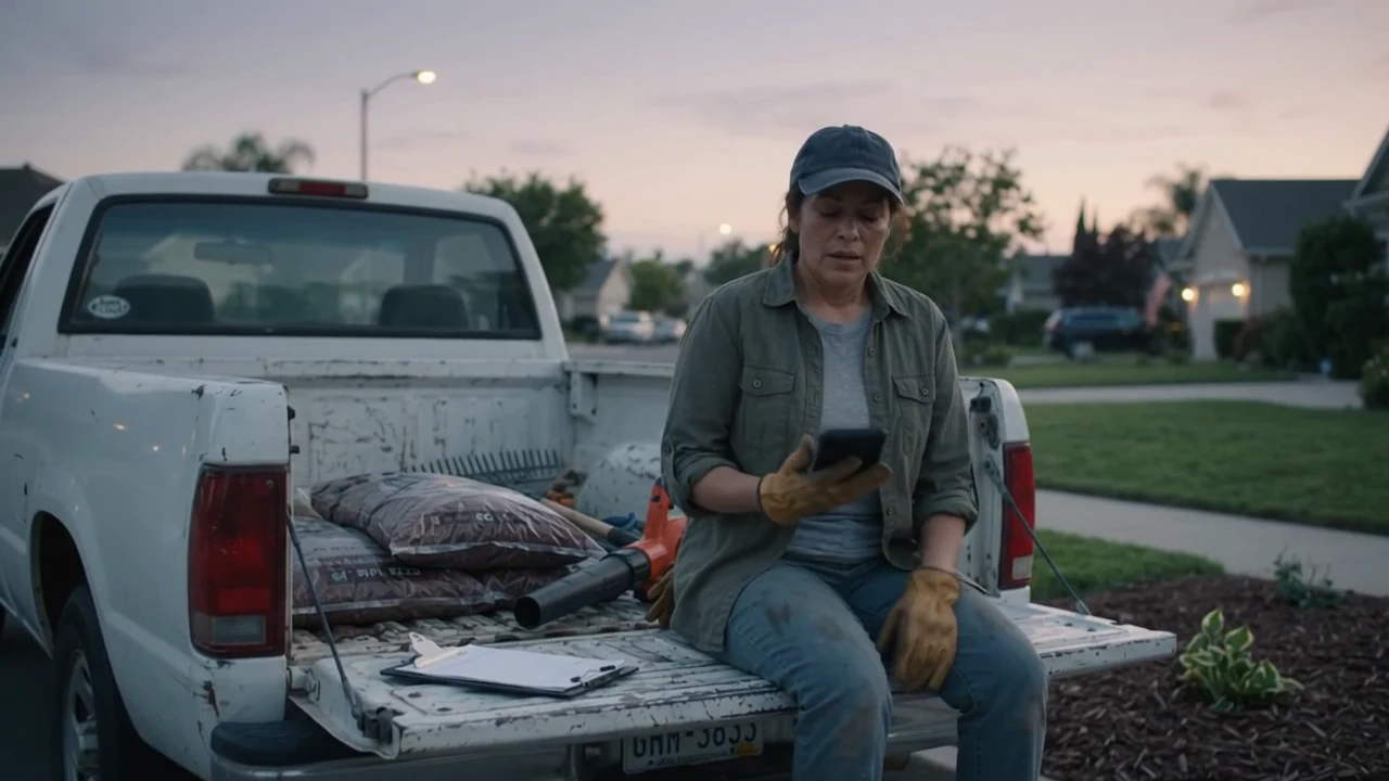 Preview of the fictional customer scenario, showing Marisol beside her pickup truck.
