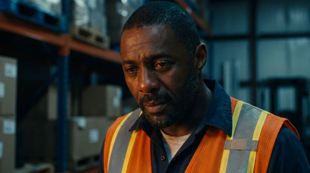 Marcus in close-up, eyes lowered and wet, his expression strained.